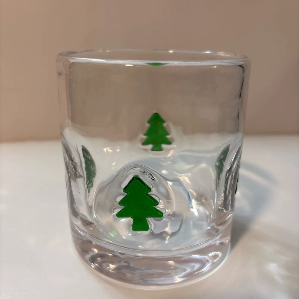 Crate & Barrel Christmas Trees Double Old Fashioned Drink Glass Halloween NWT